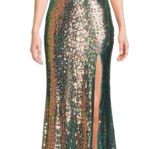 Multicolor Feathered Sequin Formal Strapless Dress